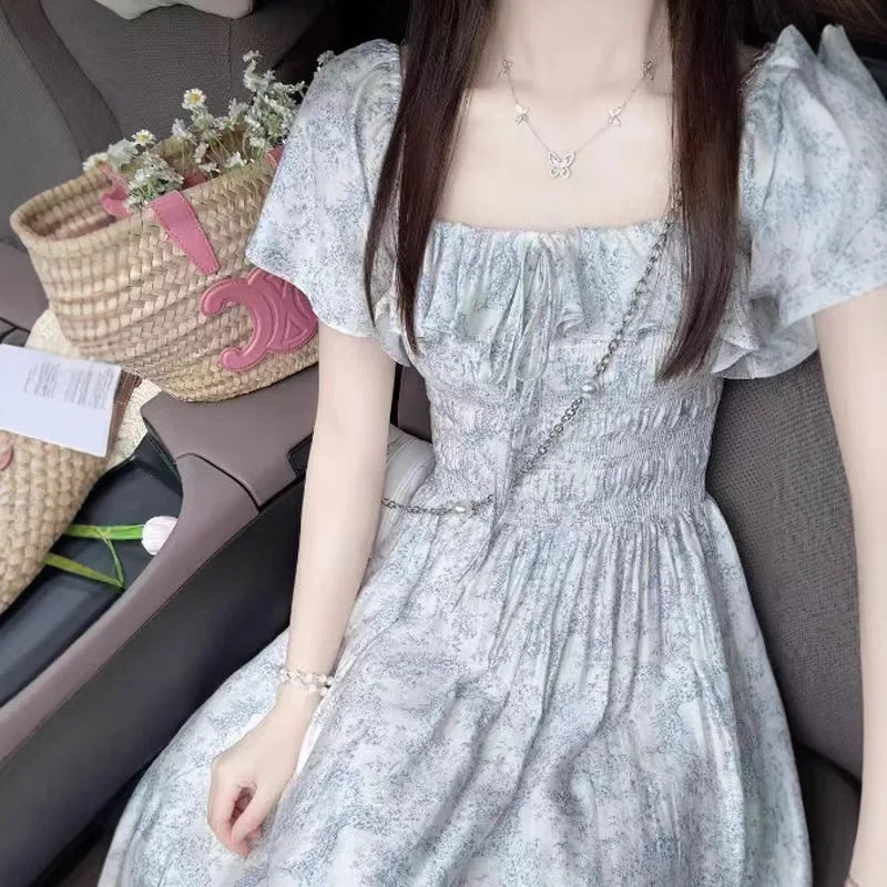 

Летнее женское платье первой любви во французском стиле с завязкой на талии, утягивающий дизайн, элитное светское элегантное платье с цветочным принтом