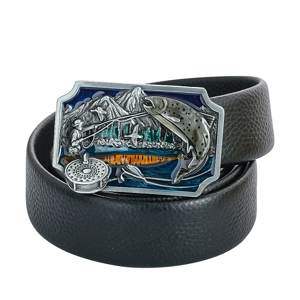 Western Style Cowboy Zinc Alloy Fishing Belt Buckle DIY Clothing Decoration Accessory Men\'s Jeans Blue Belt Buckles for Men40mm