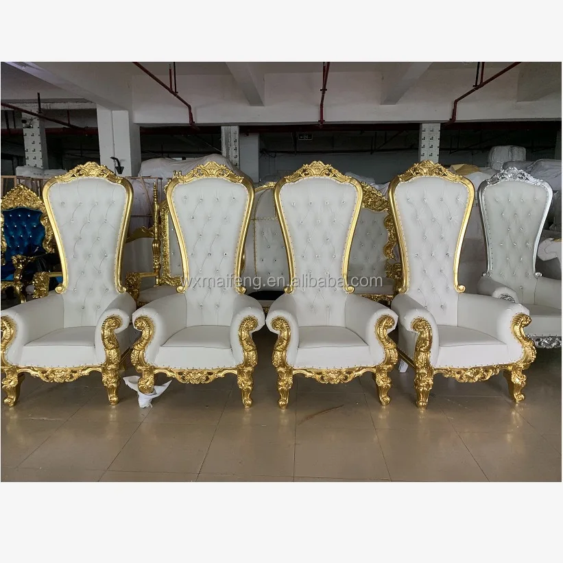 2026Hot Selling Luxury White and Golden Single Sofa High Back Wedding Classic Banquet King Queen Throne Royal Chair