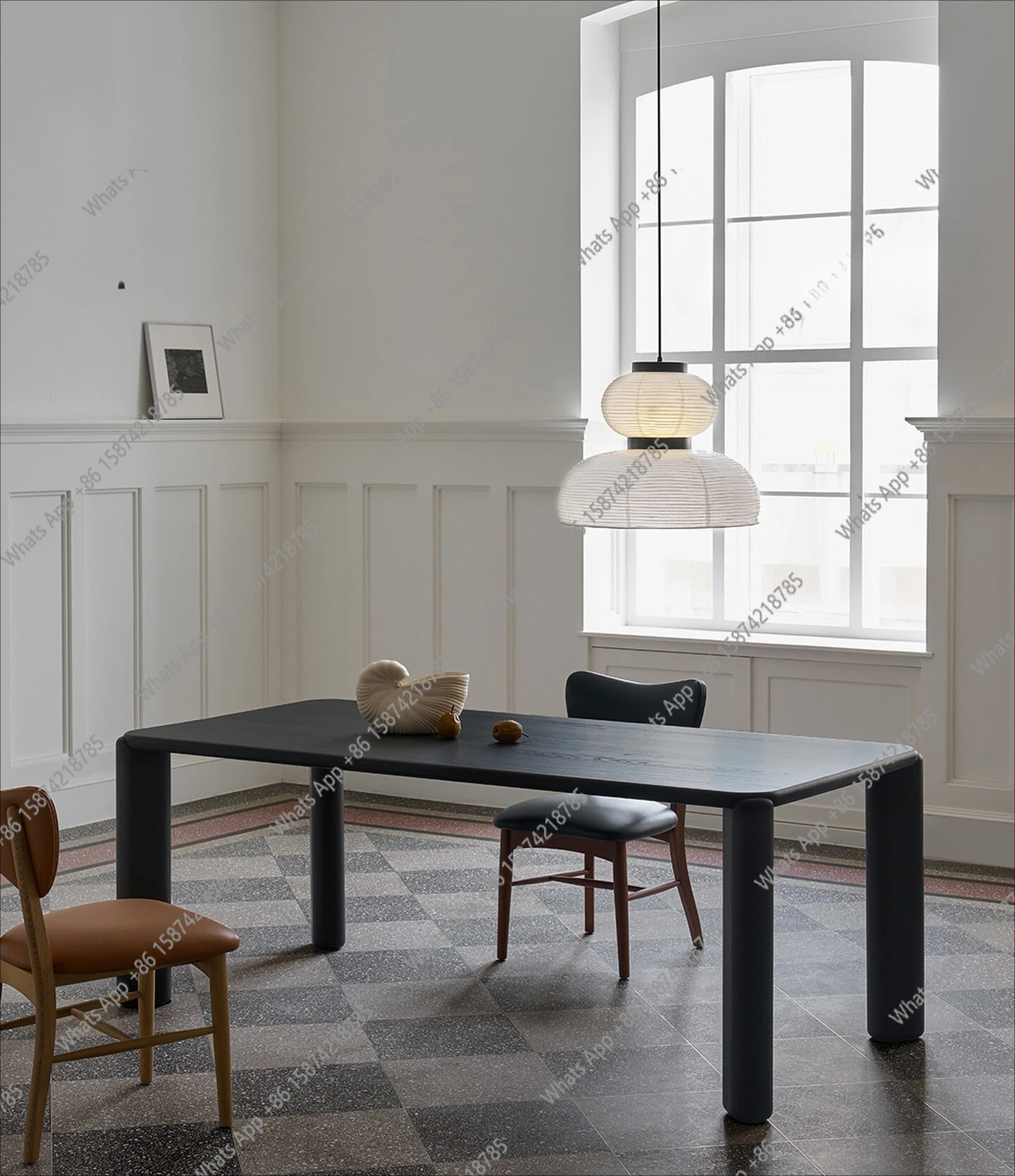 Black retro style living room household solid wood rectangular dining table modern simple eating table