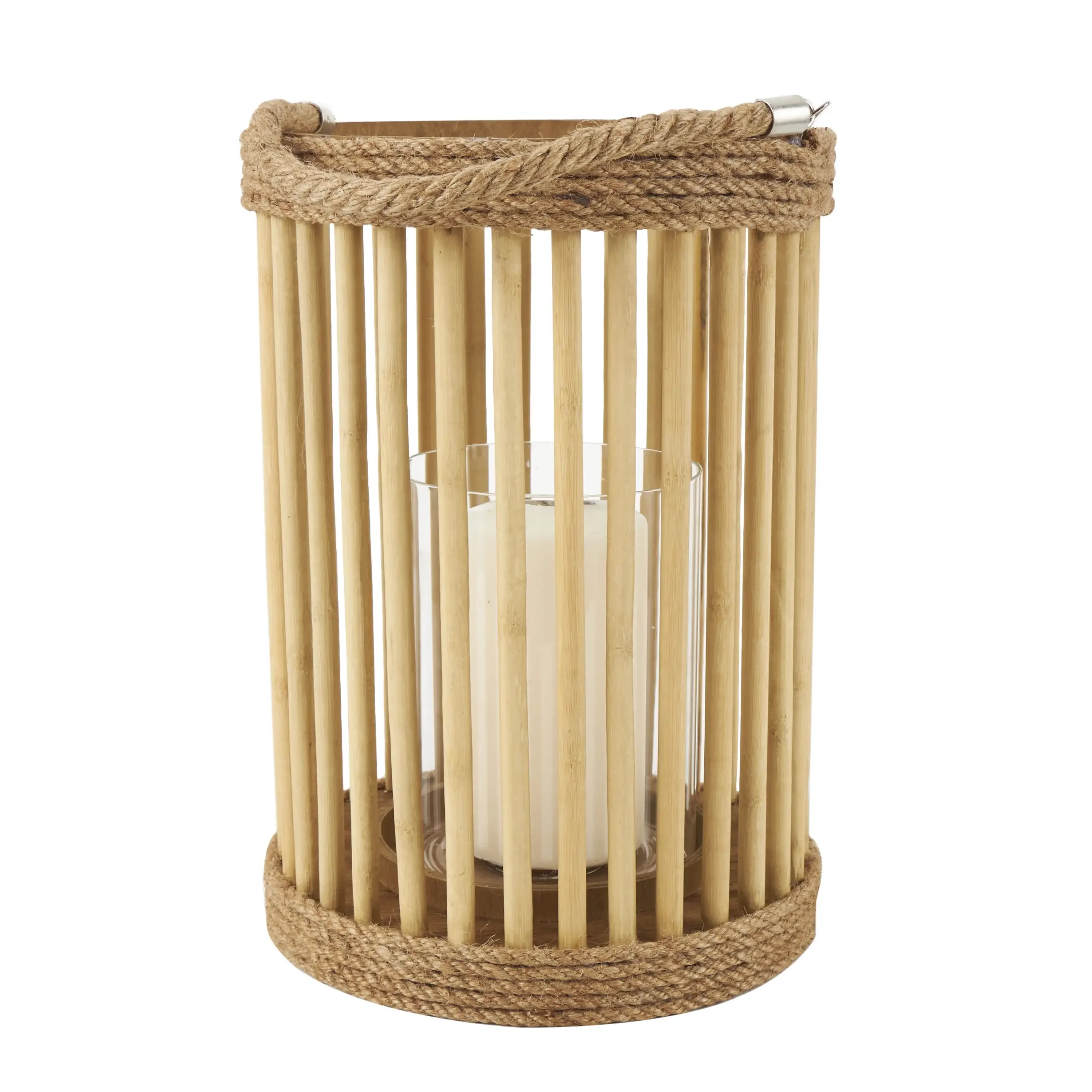 

DecMode Brown Bamboo Handmade Open Framed Caged Candle Lantern with Rope Handle