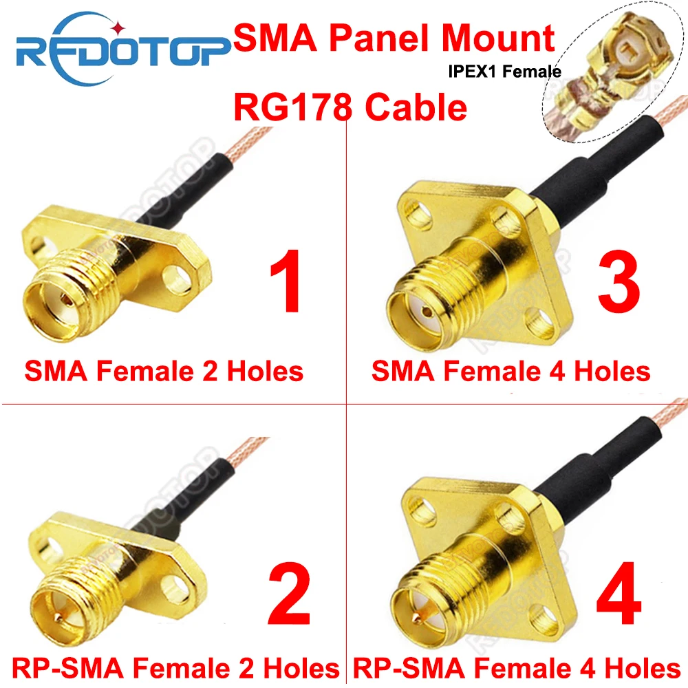 10PCS Flange Panel Mount RPSMA-J to U.fl Female Connector RG178 WiFi Antenna Extension RF Jumper IPEX1-K to SMA Female