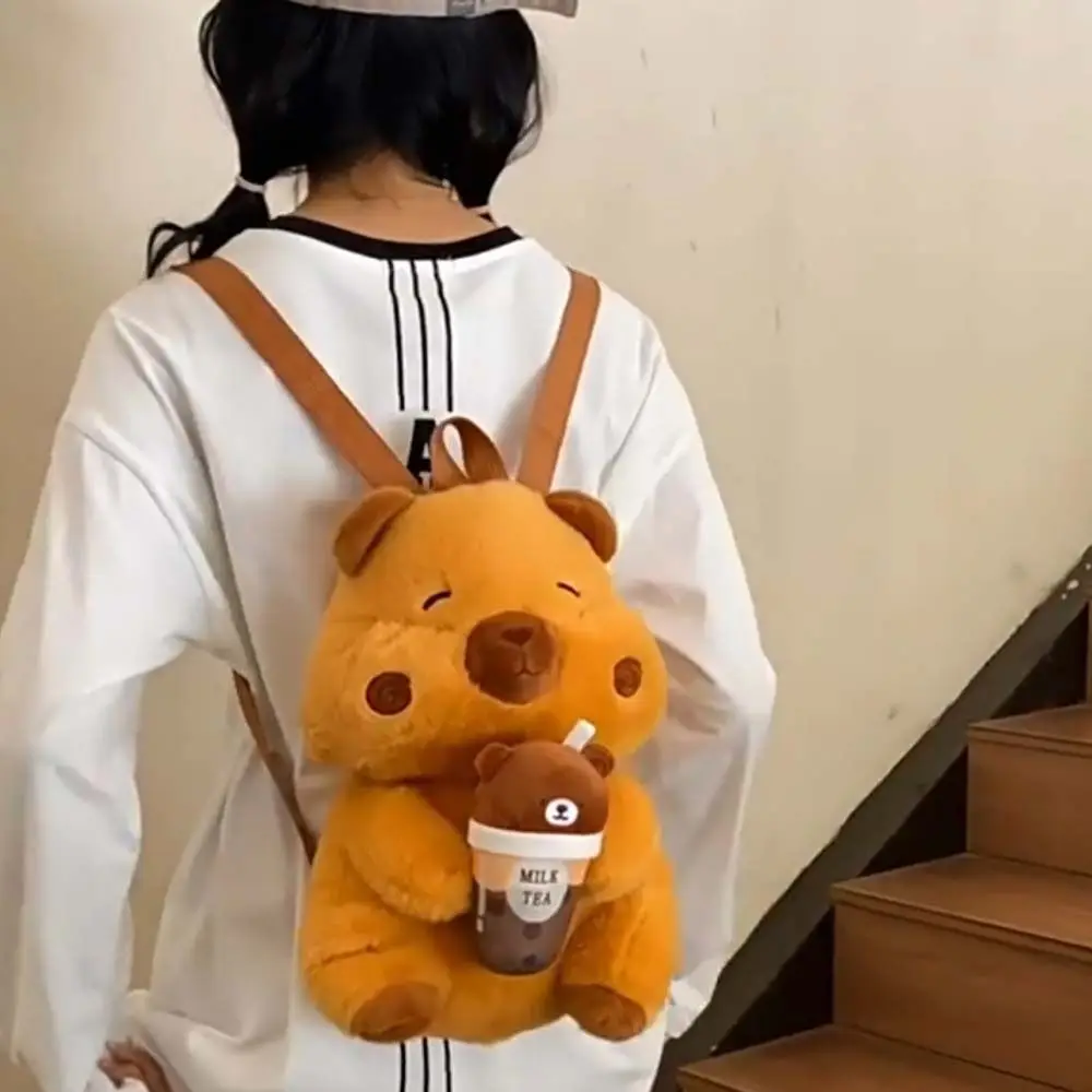 

Креативный милый плюшевый рюкзак с капибарой, медведь, мягкая коричневая кукольная сумка, очаровательная чашка для чая с молоком, мультяшный рюкзак для студентов