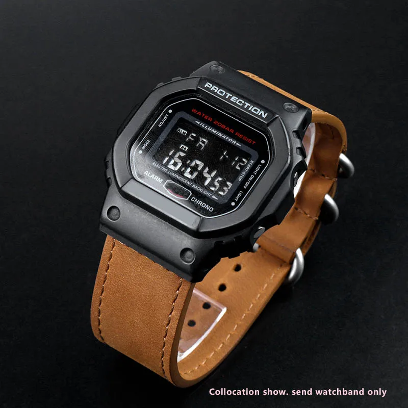 Vintage frosted  cowhide  watch strap For G-SHOCK Casio DW5600 GW-B5600 GM-5600 series modified retro cowhide strap 16mm