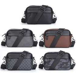 Leather Crossbody Satchel Small Square Casual Business Men Shoulder Crossbody Bag Plaid Designer for Travel Work Male Sling Bags