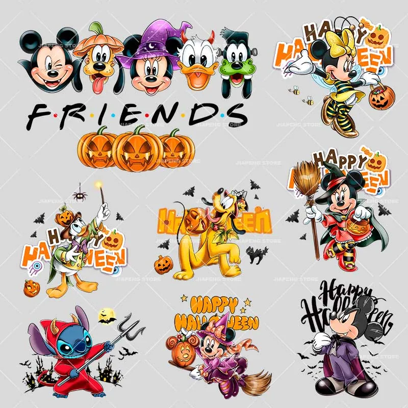 

Disney Halloween Mickey Mouse Printed Stickers On Clothing Minnie Patch Iron on Transfers For Clothes Bags Appliques Badge Decor