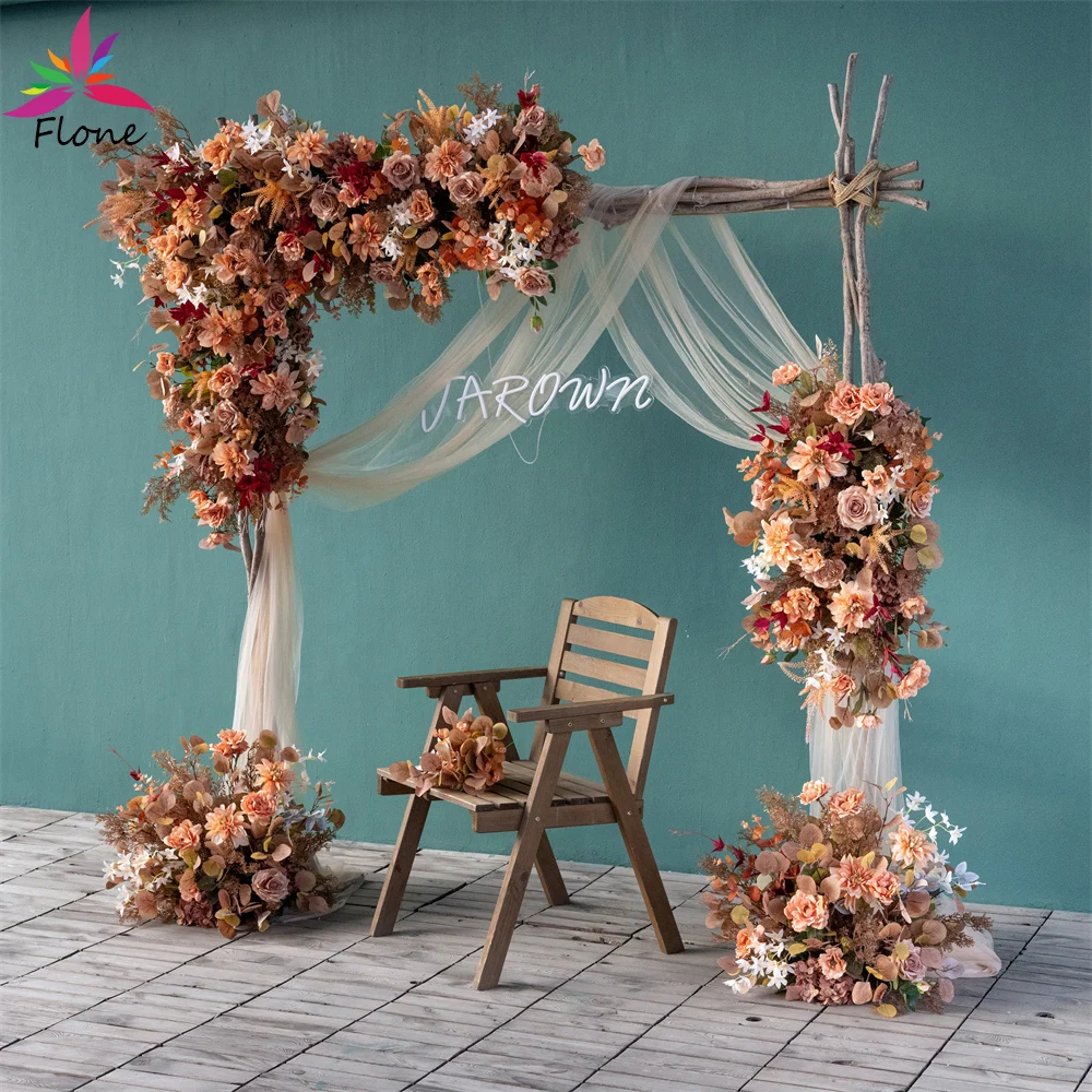 

Champagne Flower Arrangement Wedding Backdrop Decoration Artificial Rose Eucalyptus L4.9ft Floral Row Event Party Decor Display