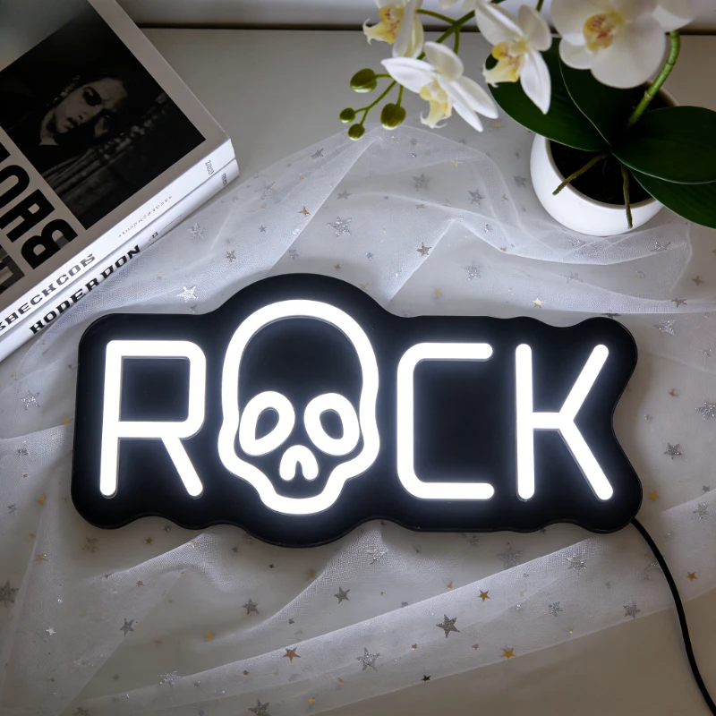 

Светодиодная неоновая вывеска с дизайном черепа в рок-стиле для спальни, дома, бара, вечеринки, декор в стиле рок-музыки, настенное освещение, уникальный подарок