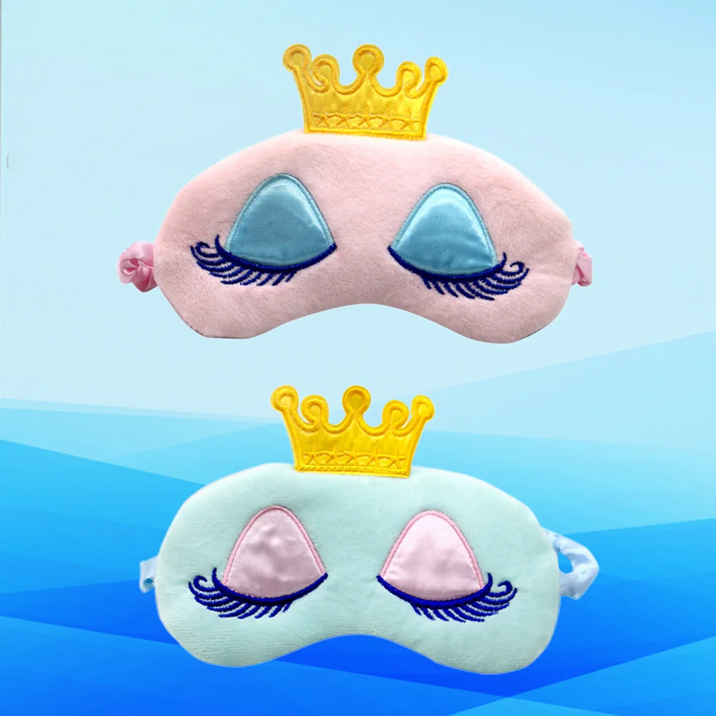قطعتان من رقعة العين الكرتونية، مادة ناعمة تحجب الضوء، ملحقات النوم، تصميم تاج للسفر إلى المنزل باللونين الأزرق والوردي #2