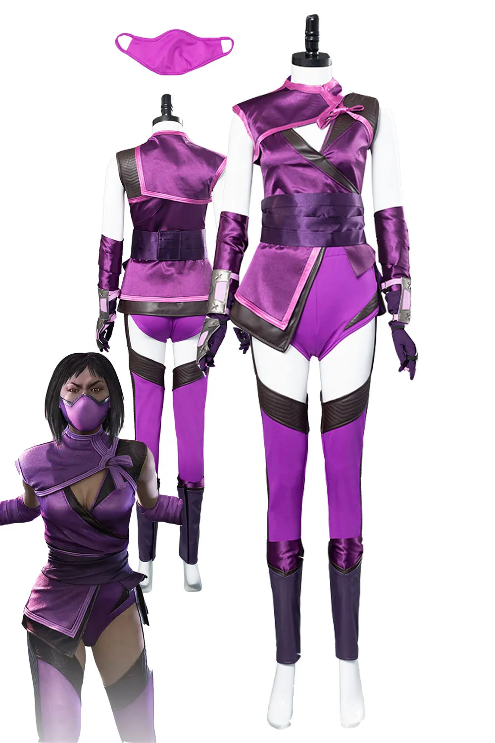 Mileena Cosplay Women Fantasia Purple Suit Game Mortal Kombat 11 Costume Female Fantasy Mask Top Pants Halloween Carnival Prop