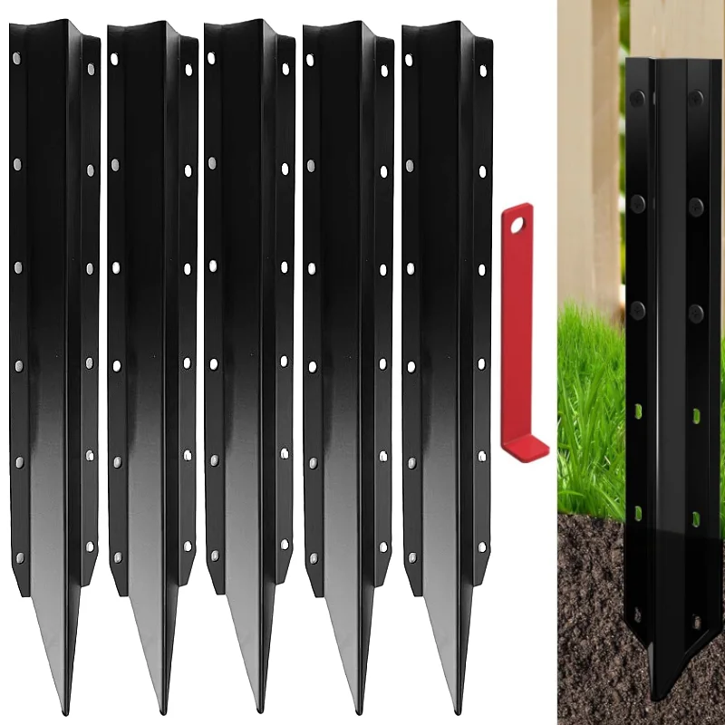 Garden Fence Post Repair Kit 5 Pack - Support Stakes to Fix Loose/Leaning Wooden Posts, DIY Easy Installation