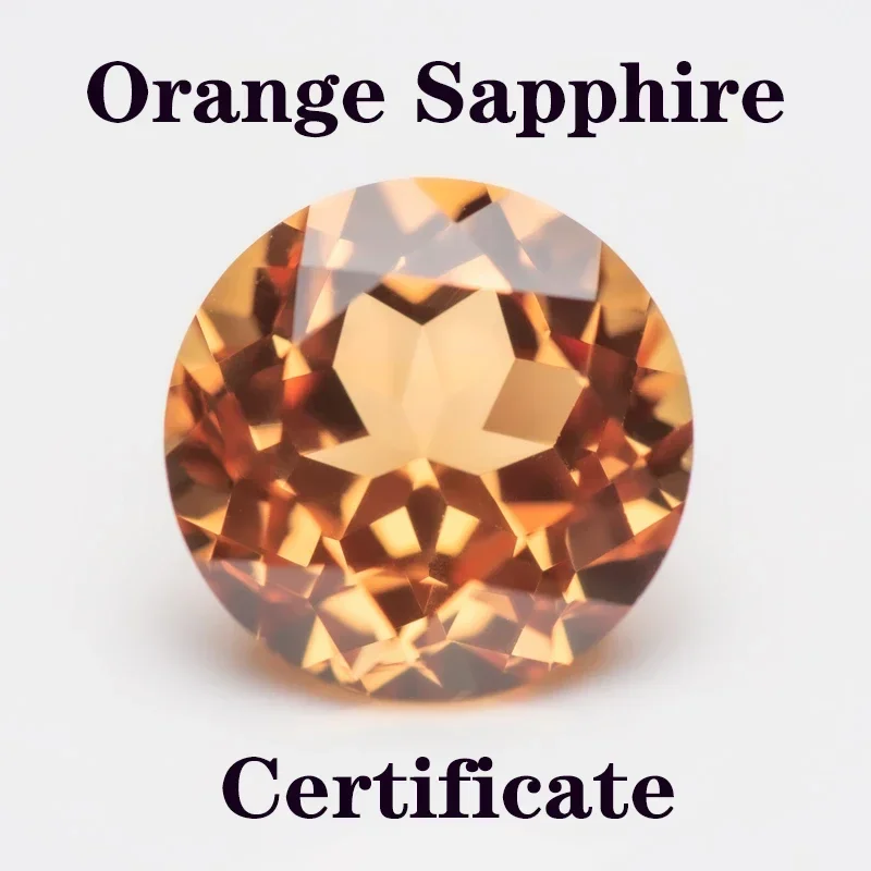 Lab Grown Sapphire Orange Color Round Shape Extremely Shiny Quality DIY Ring Necklace Earrings Main Materials  AGL Certificate