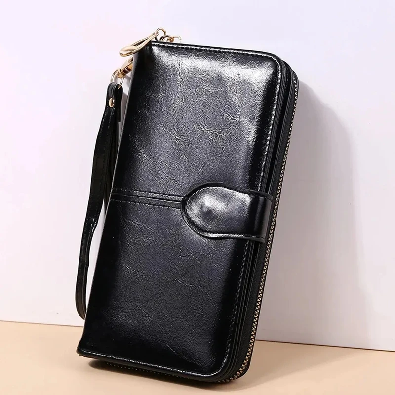 ユニセックスヴィンテージオイルワックスPUレザークラッチ財布女性用大容量電話財布レディースリストバンドシンプルカードホルダーポーチバッグ