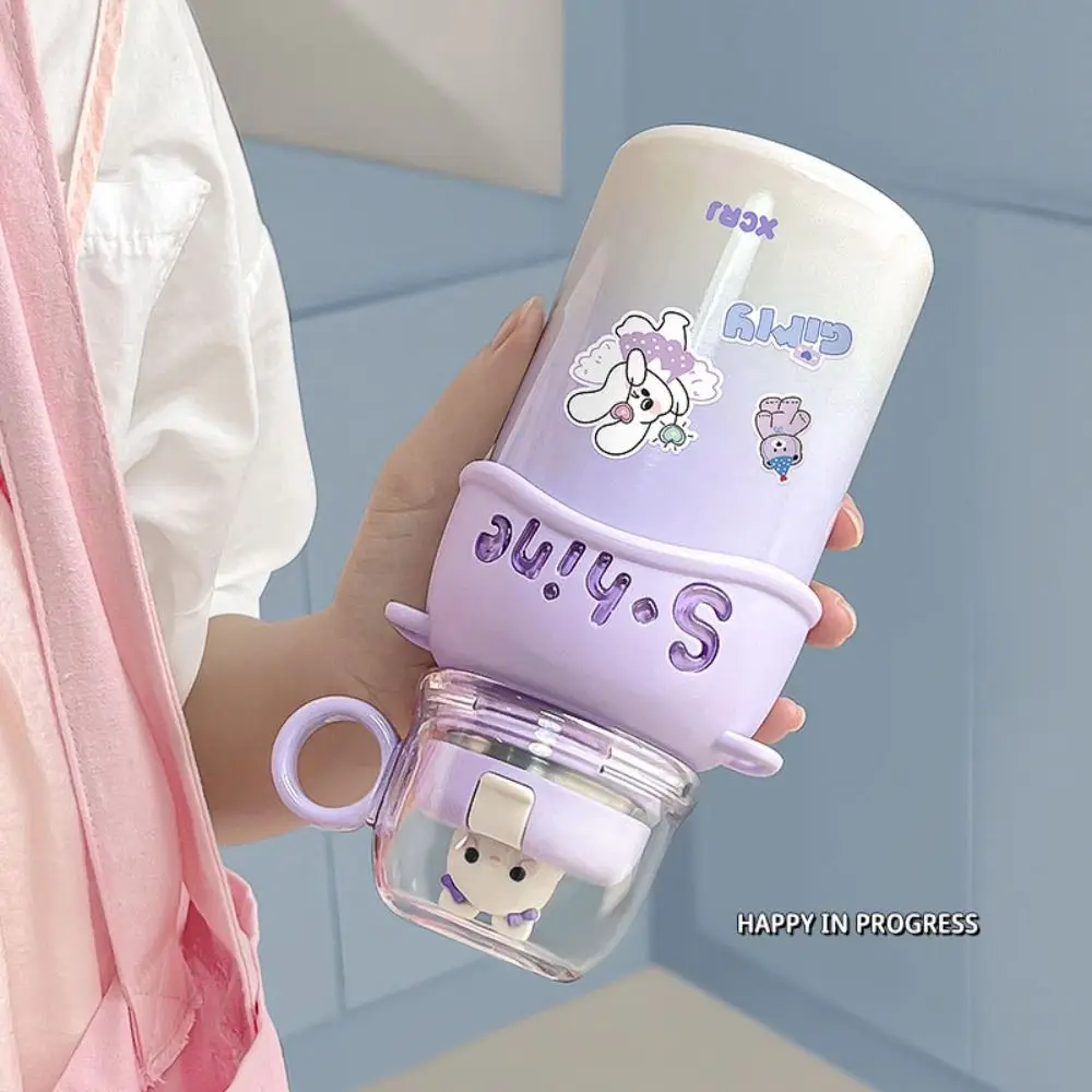 500ML Cartoon Bears Thermos Cup With Lifting Rope 316 Stainless Steel Thermal Water Bottle Three Modes Gift Direct Drinking Cup