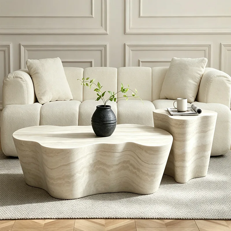Special-shaped coffee table modern simple living room travertine texture irregular coffee table