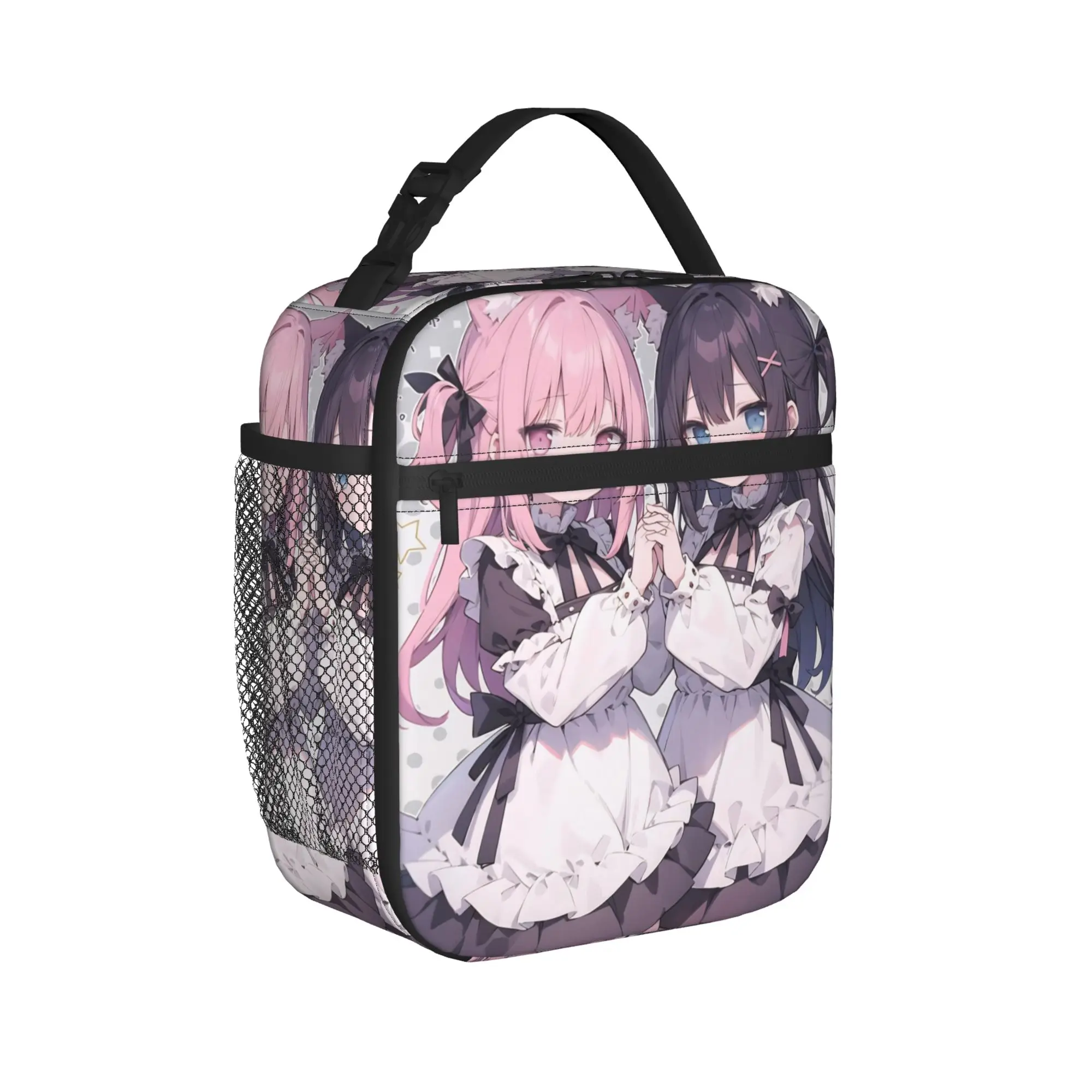 Twin Cat Girls Thermal Insulated Lunch Bag for Travel  Portable Food Bag Container Men Women Thermal Cooler Lunch Boxes