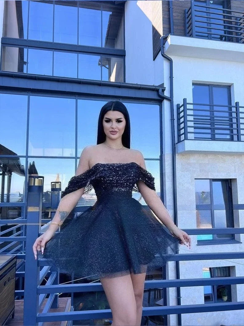 코르셋 반짝이 파티 블랙 칵테일 럭셔리 드레스 볼 가운 이브닝 드레스 도망자 드레스 짧은 웨딩 드레스