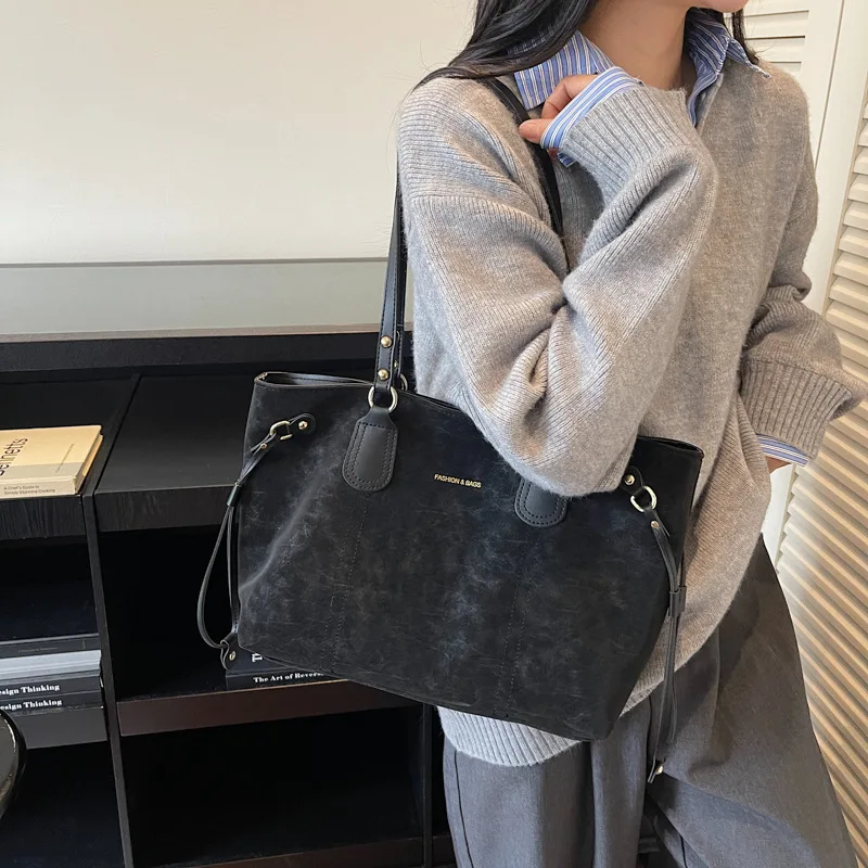 Tas Selempang Vintage 2025, Tas Jinjing Luas untuk Wanita, Tas Selempang Minimalis, Tas Mewah untuk Siang dan Malam, Tas Selempang Bertekstur