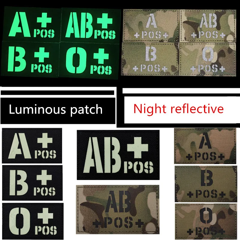 A B O Blood Type Night Tactical Patch Therapy Rescue Outdoor Badge Special Clothing Backpack Pendant Accessories Embroidery