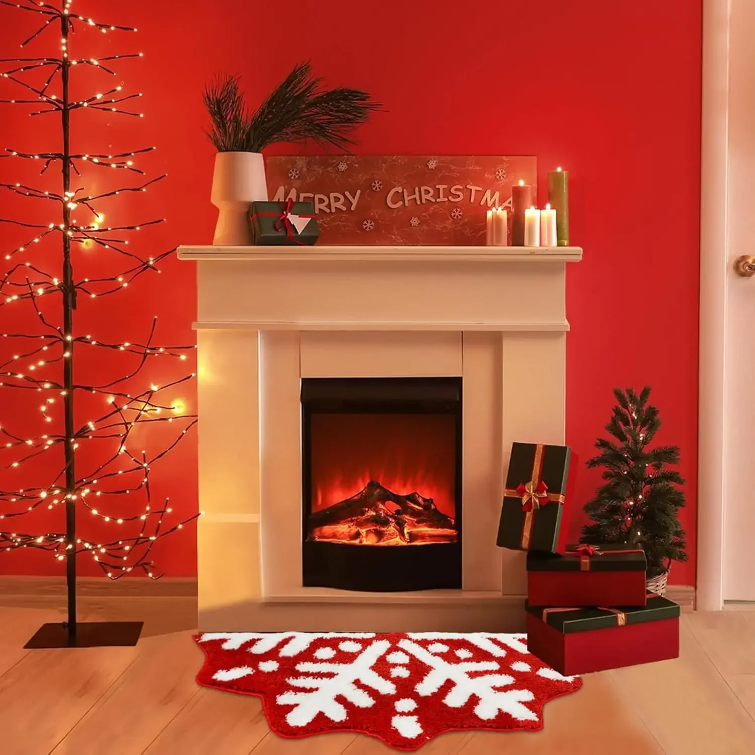 VIKAMA الأحمر الشتاء ندفة الثلج الحمام السجاد شبه دائرية ندفة الثلج حمام البساط عدم الانزلاق الشتاء ممسحة ترحيب حصيرة للديكور المنزل