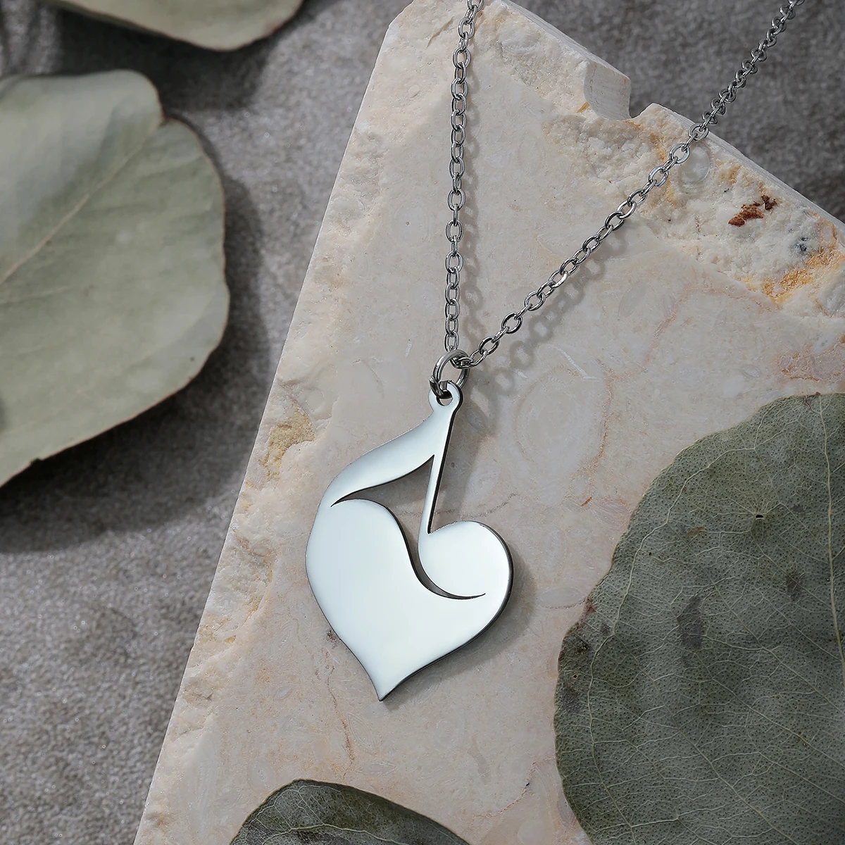 Kinitial Music Note Heart Necklace For Women Stainless Steel Jewelry Simple Statement Pendant Necklace Music Teacher Gift