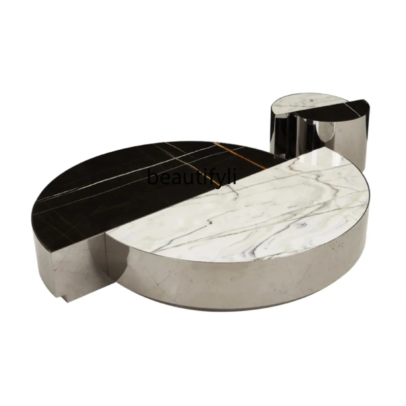 

Light luxury mirror, luxury stone coffee table, Lauren black gold, natural marble table