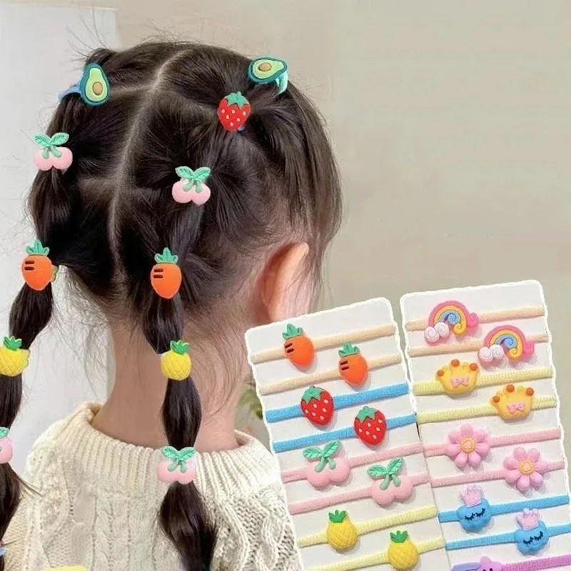 10Pcs/set Cute Elastic Hair Ropes Hairband Cartoon Flowers Hair Ties Girls Baby Ponytail Holder Hair Bands Hair Accessories