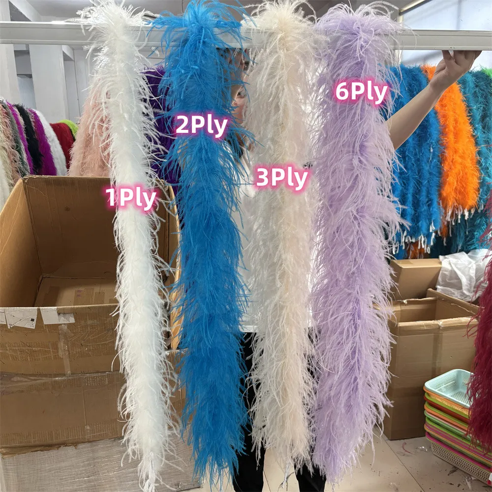 2Meters 1/2/3/4/6 Ply Ostrich Feathers Trims Boa for Wedding Carnival Party Fashion Show Costume Sewing Feather Accessories Pink