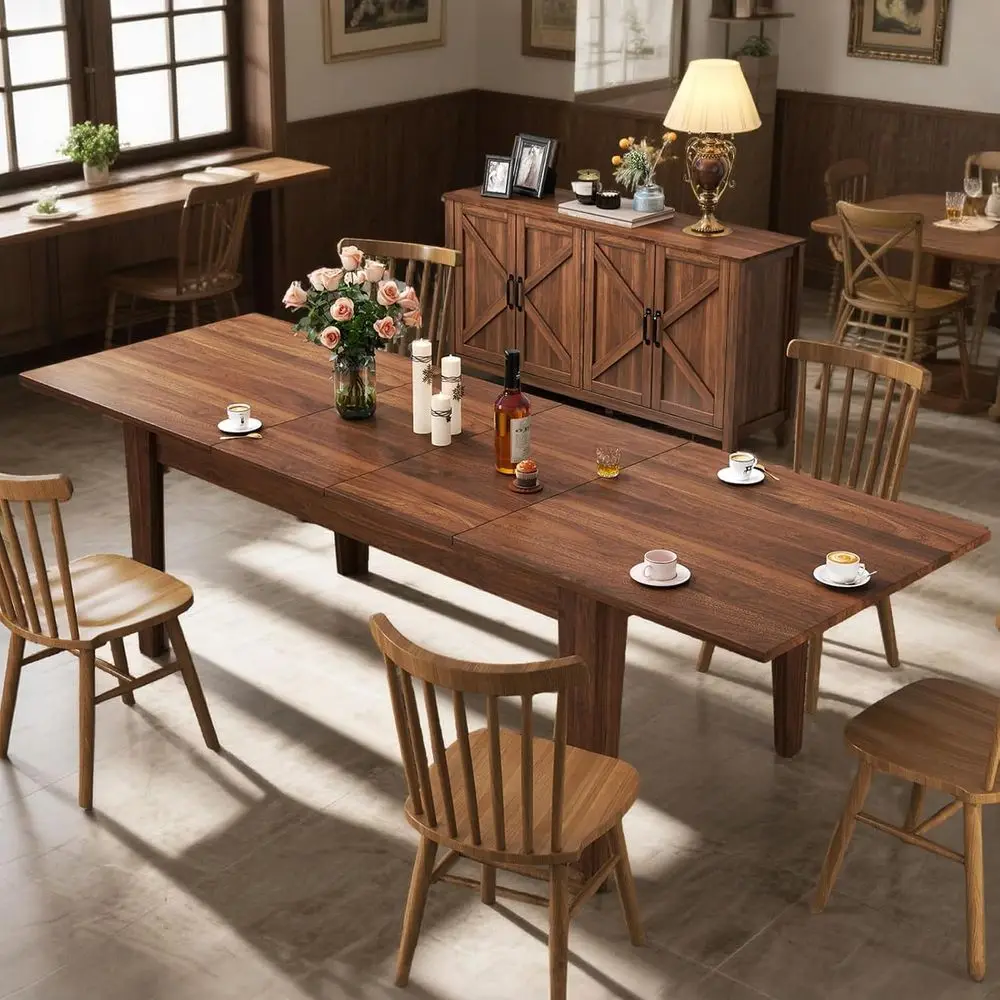 

Expandable Dining Table for 6-10 People, 70.87-106.4 Space-Saving Wooden Kitchen Table, Ideal for Conference Meetings and Living