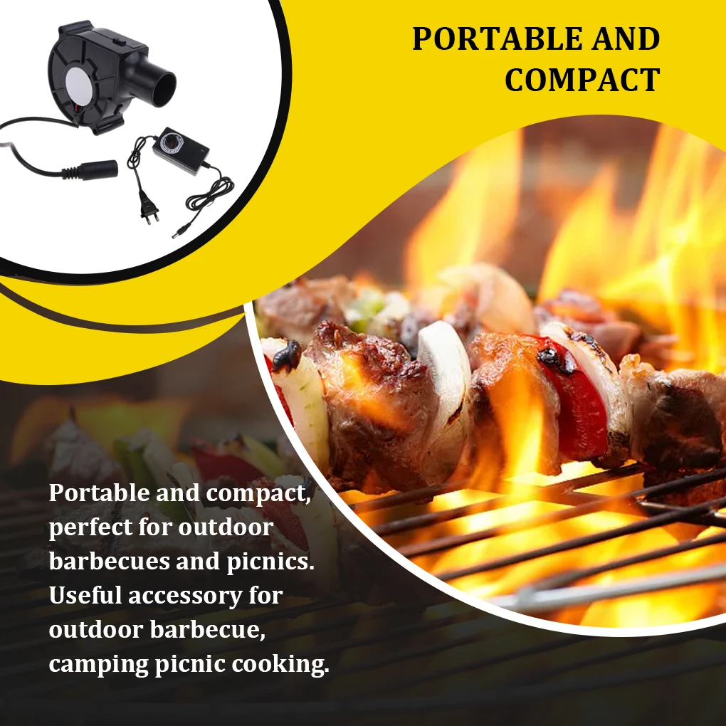 220V BBQ Fan Portable Adjustable Speed US/EU Plug Handheld Barbecue Blower Wind Pipe Adapter for Outdoor Camping