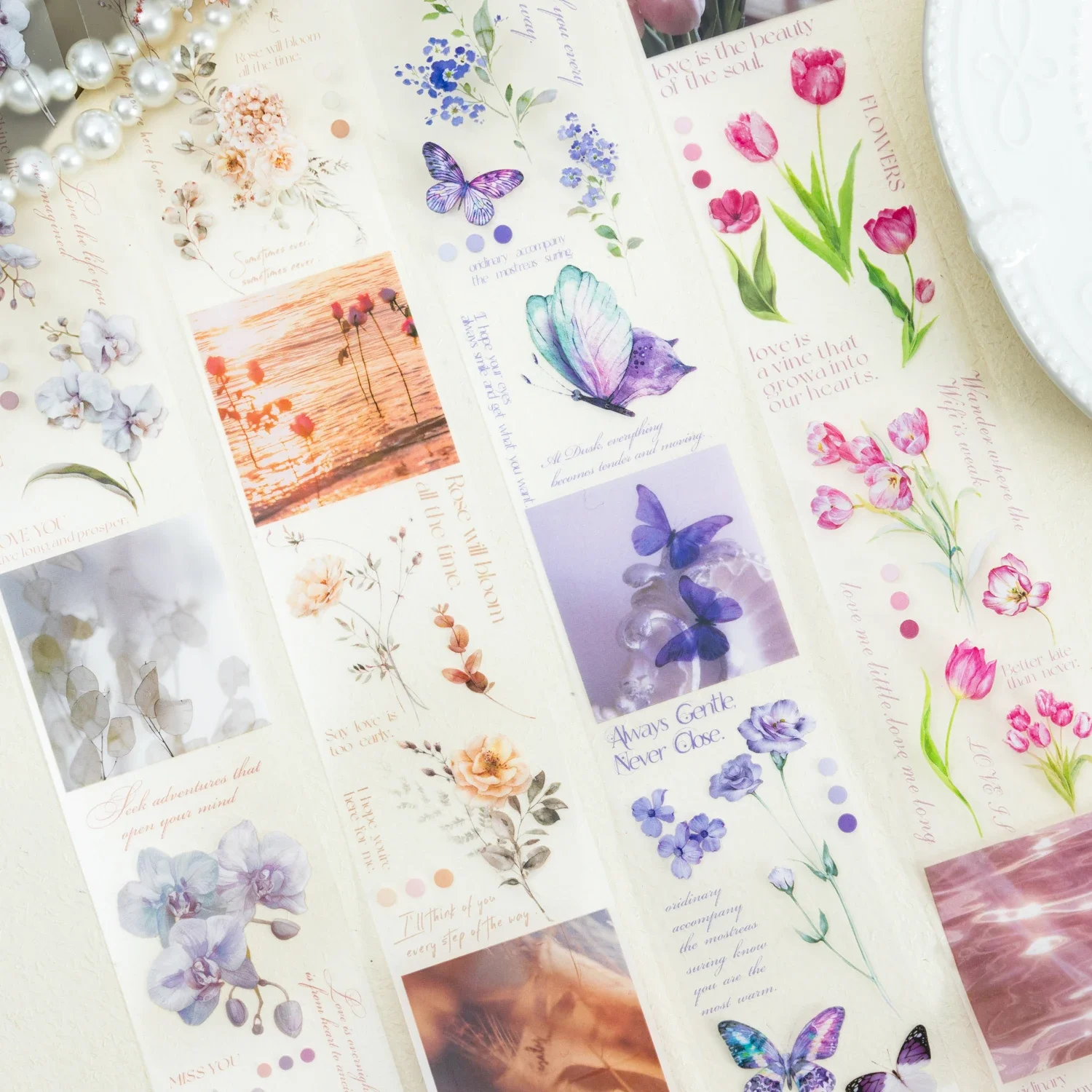 mm*200cm Pleasant Time Series Literary Butterfly Flower PET Tape Creative DIY Journal Material Collage Stationery