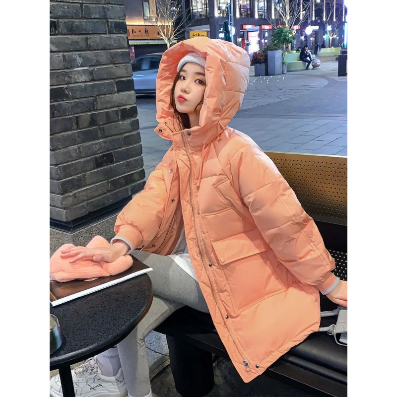 2023 New Women Down Cotton Coat Winter Jacket Female Mid Length Version Parkas Warm Thick Loose Fashion Outwear Hooded Overcoat