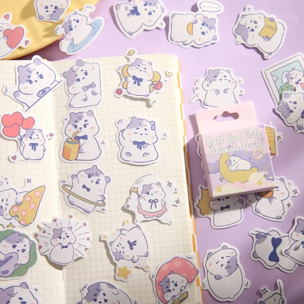 Mr. Paper Cartoon Rabbit Cat Cute Box Sticker Fun Daily Decoration Handbook Sealing Stickers Kawaii Stationery 45pcs/box