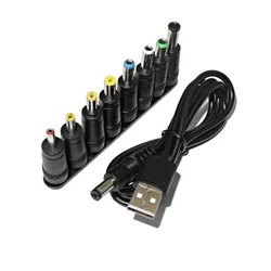 Universal Power Cable USB to DC 5.5 * 2.1mm Jack 5V Charging Cord with 8 Selectable Connector Tips for CCTV Cameras TV Box