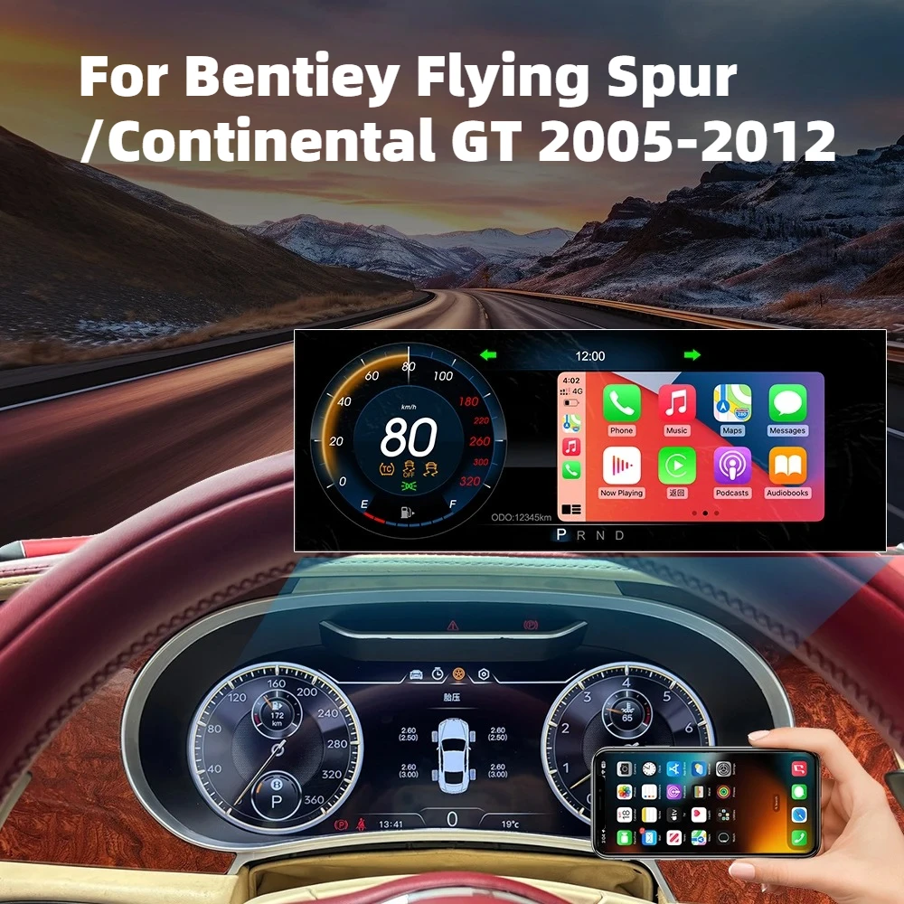 

Цифровая приборная панель для Bentley Continental GT Flying Spur 2005-2012, 12.3 дюйма, спидометр, панель передач, со встроенным CarPlay