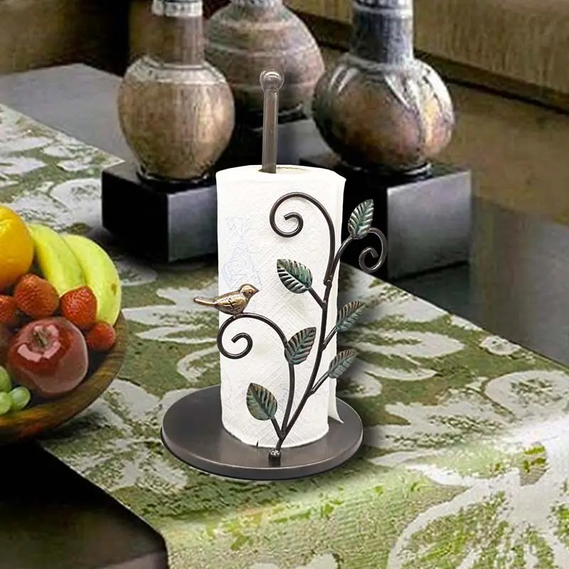 American Wrought Iron Bird Roll Paper Holder Kitchen Desktop Vertical Roll Holder No Drilling Required Paper Towel Holder