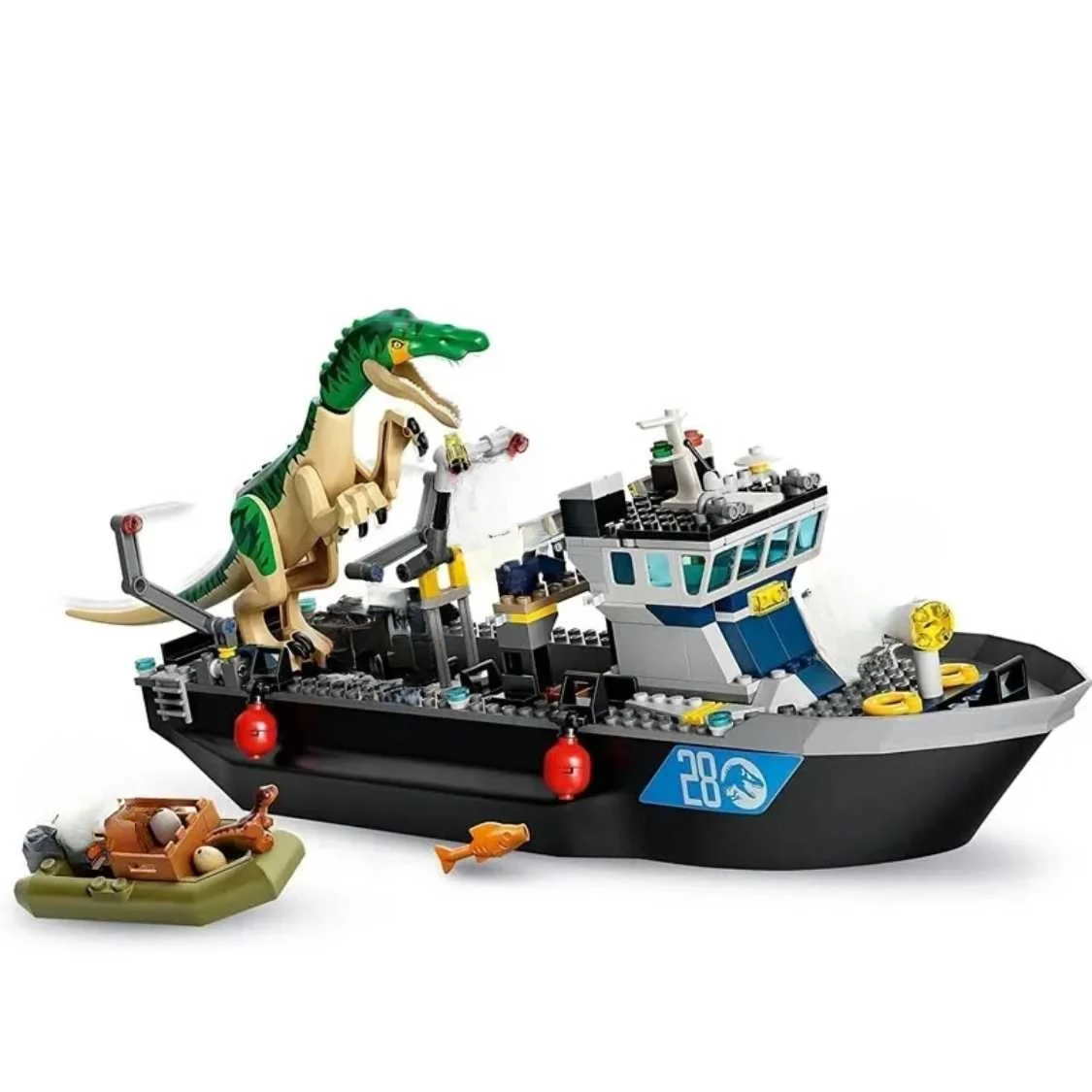 Jurassical World Baryonyx Dinosaur Boat Escape  Building Blocks Kit Lifeboat Model Moc Bricks Toys For Boys Christmas Gifts