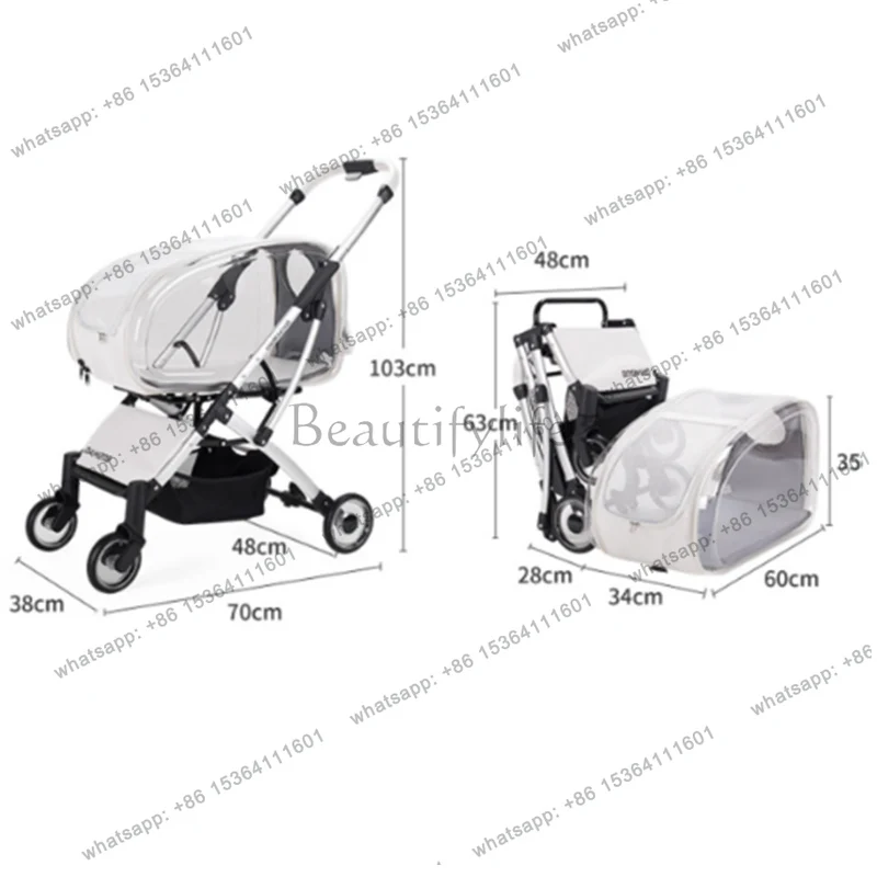 Portable Pet Stroller Folding Disassembling Cat Carrying Outdoor Windproof Rainproof Cat Bag Panoramic Breathable Pet Supplies