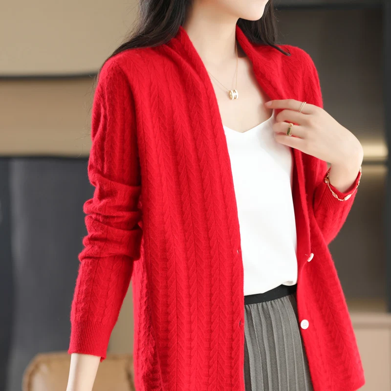 wool cardigans brief for women 280g Cardigan Knitted tops Women's cardigan sweater korean fashion 100% Pure Wool 2022 New Sale