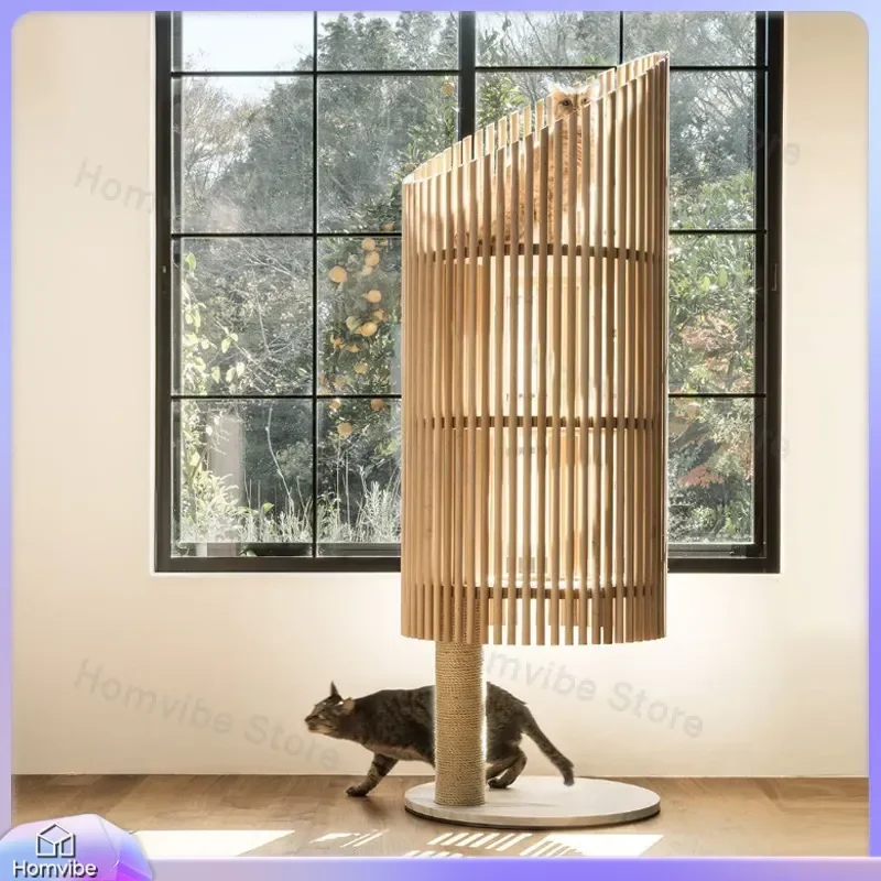 Large Cat Tree Solid Wood Multi Level Cat Climbing Frame Tower with Scratching Posts Condo House Furniture Pet Activity