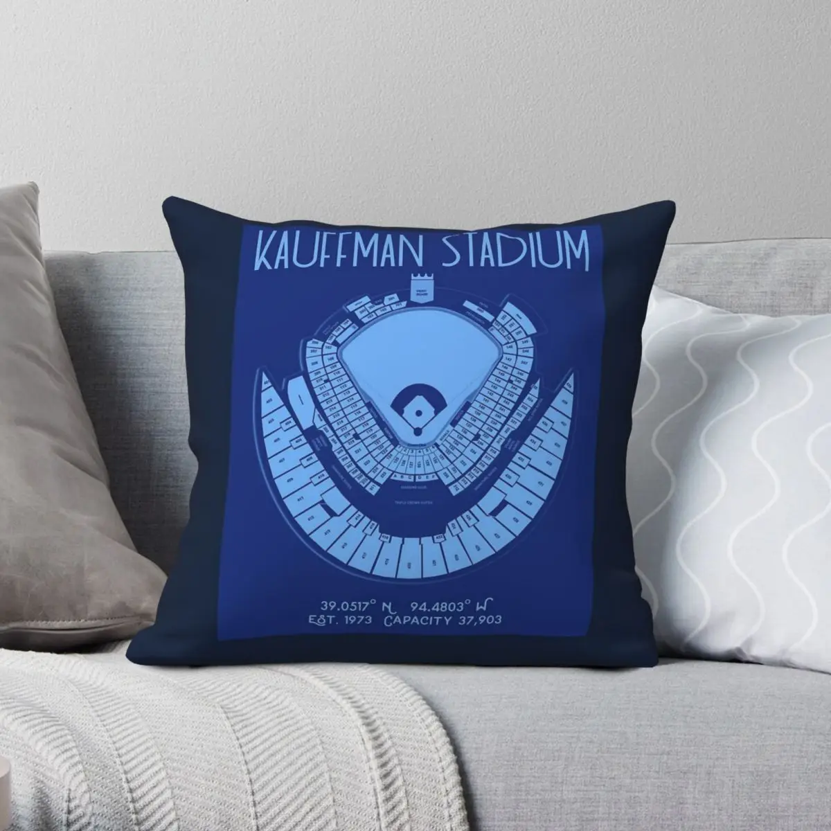 Kansas Stadium Baseball Square Pillowcase Polyester Linen Velvet Creative Zip Decorative Sofa Seater Cushion Cover