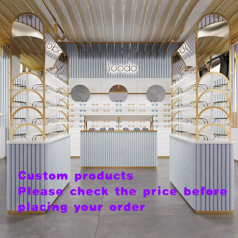 custom.Luxury Optical Furniture Cabinet Blue Accessories Display showcase Led Illumination Retail Display Cabinetfor Optical Sho