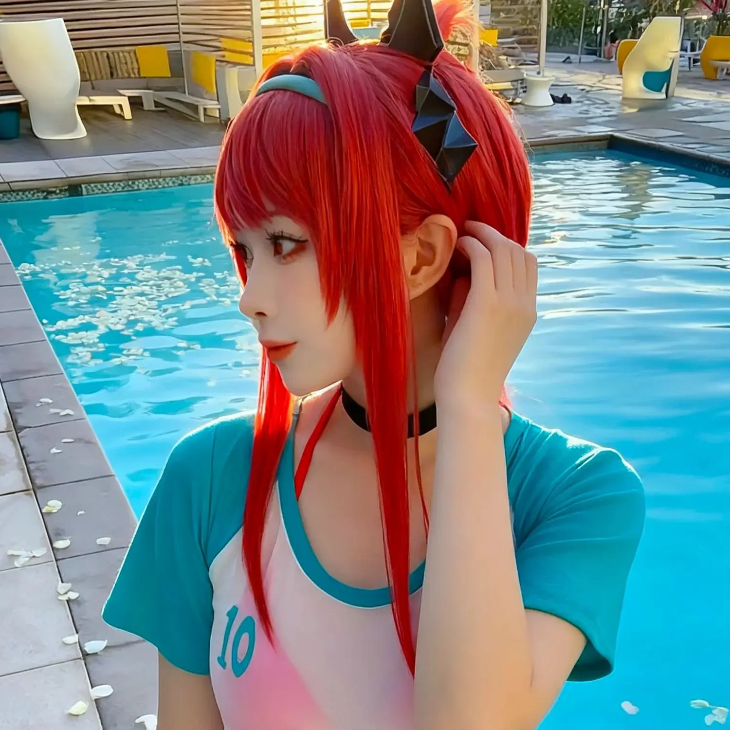 

Game NIKKE The Goddess of Victory Rapi Cosplay Wig 85CM Burgundy mixed orange long hair Synthetic Wig Party Halloween Wig