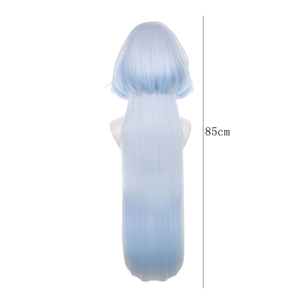 White Blue Gradient Long Cosplay Wig with Ahoge Heat Resistant Synthetic Hair Anime Costume Prop for Women Girls Party Halloween