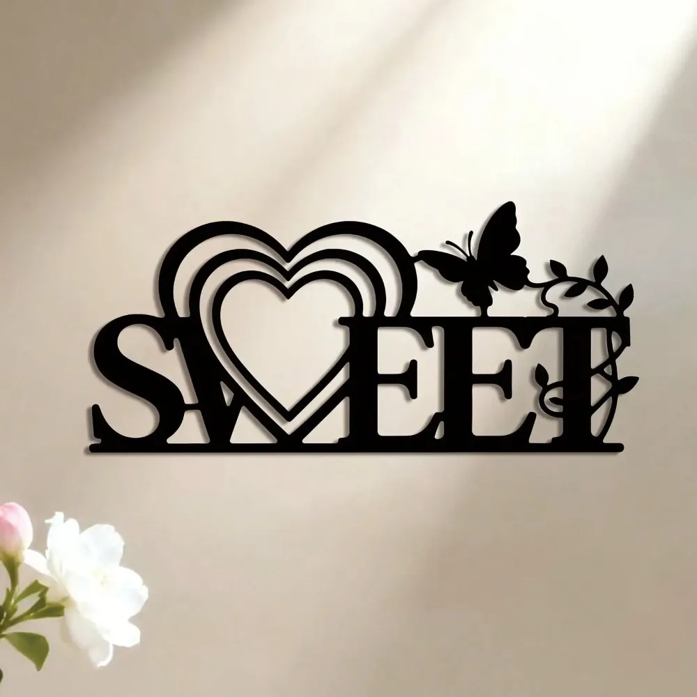 Sweet Heart Metal Wall Art, Romantic Iron Decor Candy Color Love Pattern for Bedroom Living Room