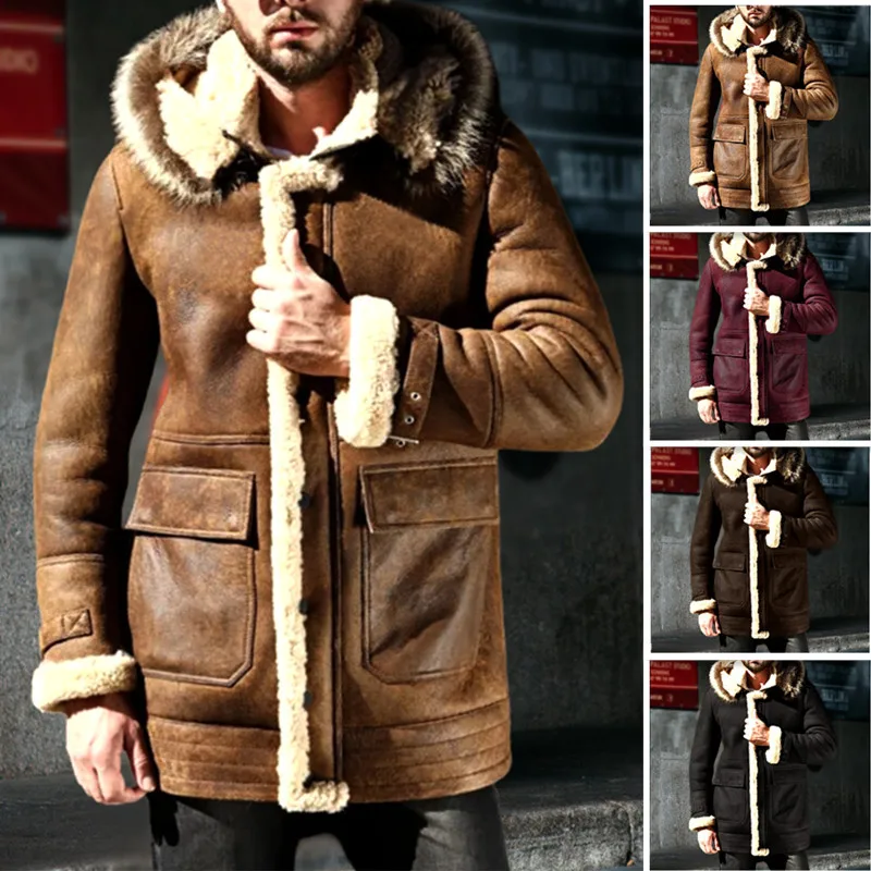 Winter New Fur-integrated Mens Coat Thickened Imitation Leather Velvet Jacket Outerwear Overcoats Large Size 5XL Menswear