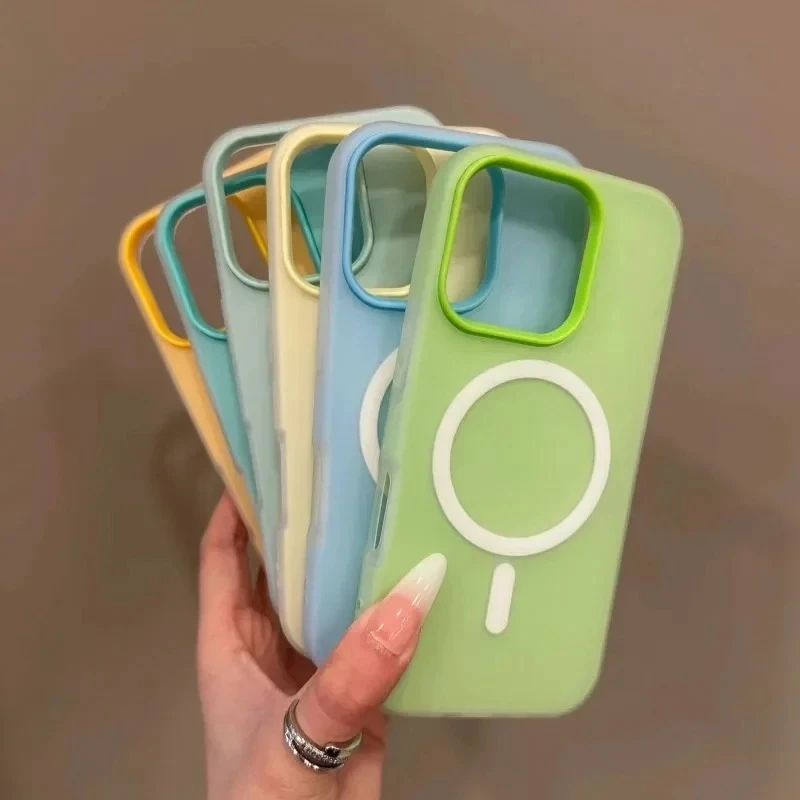 Funda de lujo tipo caramelo 2 en 1 para Magsafe para iPhone 17 16 15 14 Plus 13 11 12 ProMax Air, magnética con borde protector 2