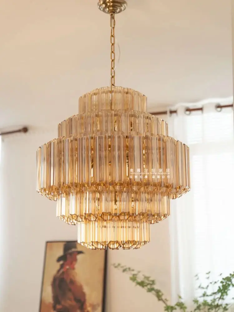 Vintage gouden glazen kroonluchter voor woonkamer Villa Loft keukentafel Franse luxe hanglamp ronde led-verlichtingsarmaturen - afbeelding 2