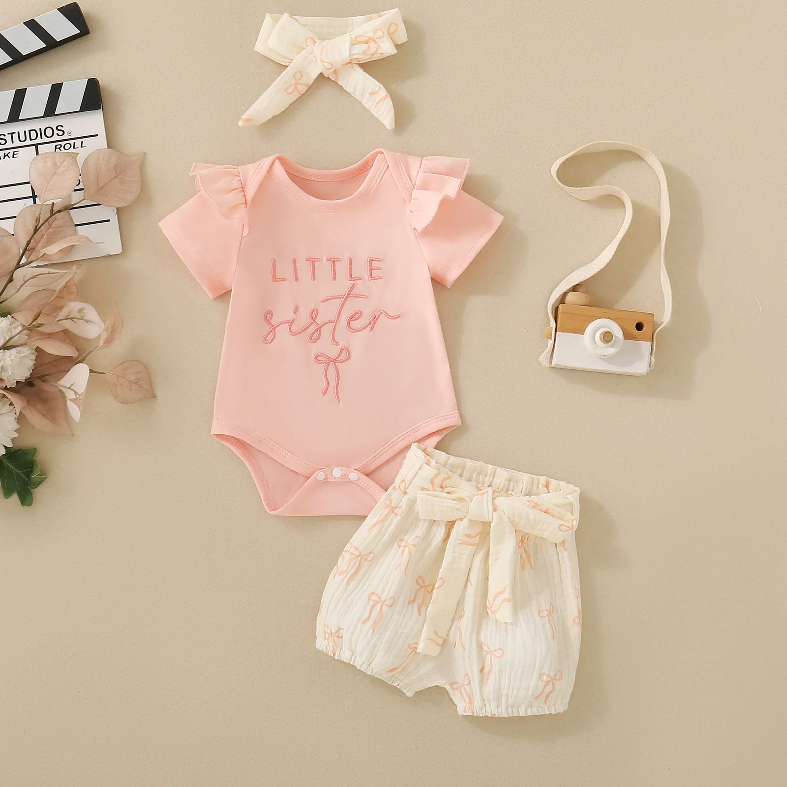 Summer female infant short-sleeved Romper + shorts cute little sister printed two-piece set sweet and cute