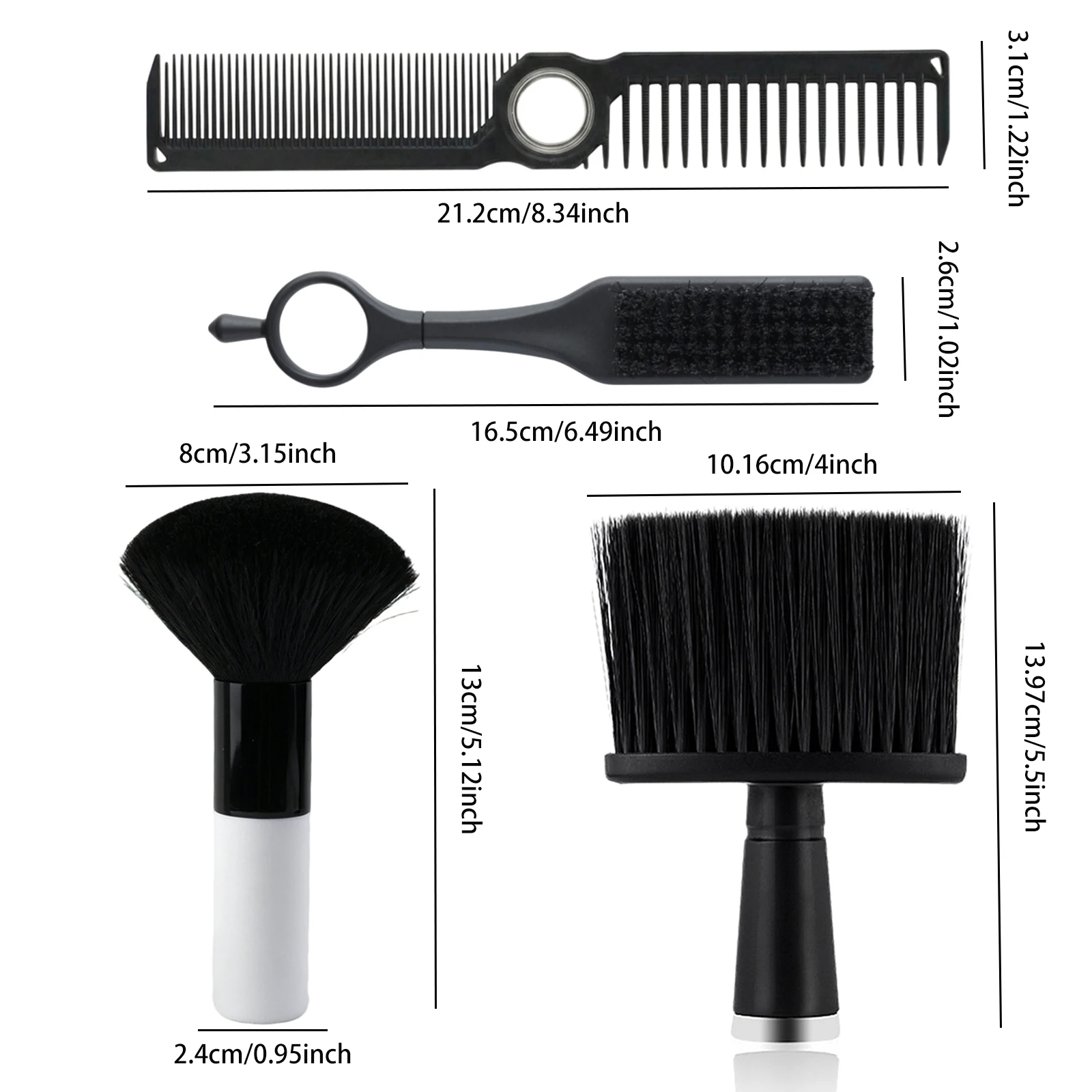 3Pcs Barber Hair Styling Kit with Double Sided Comb 360° Rotating Fade Brush Neck Duster for Salon Home Men's Grooming view 2